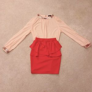(Bundle) Blush Sequins Blouse and Skirt Set